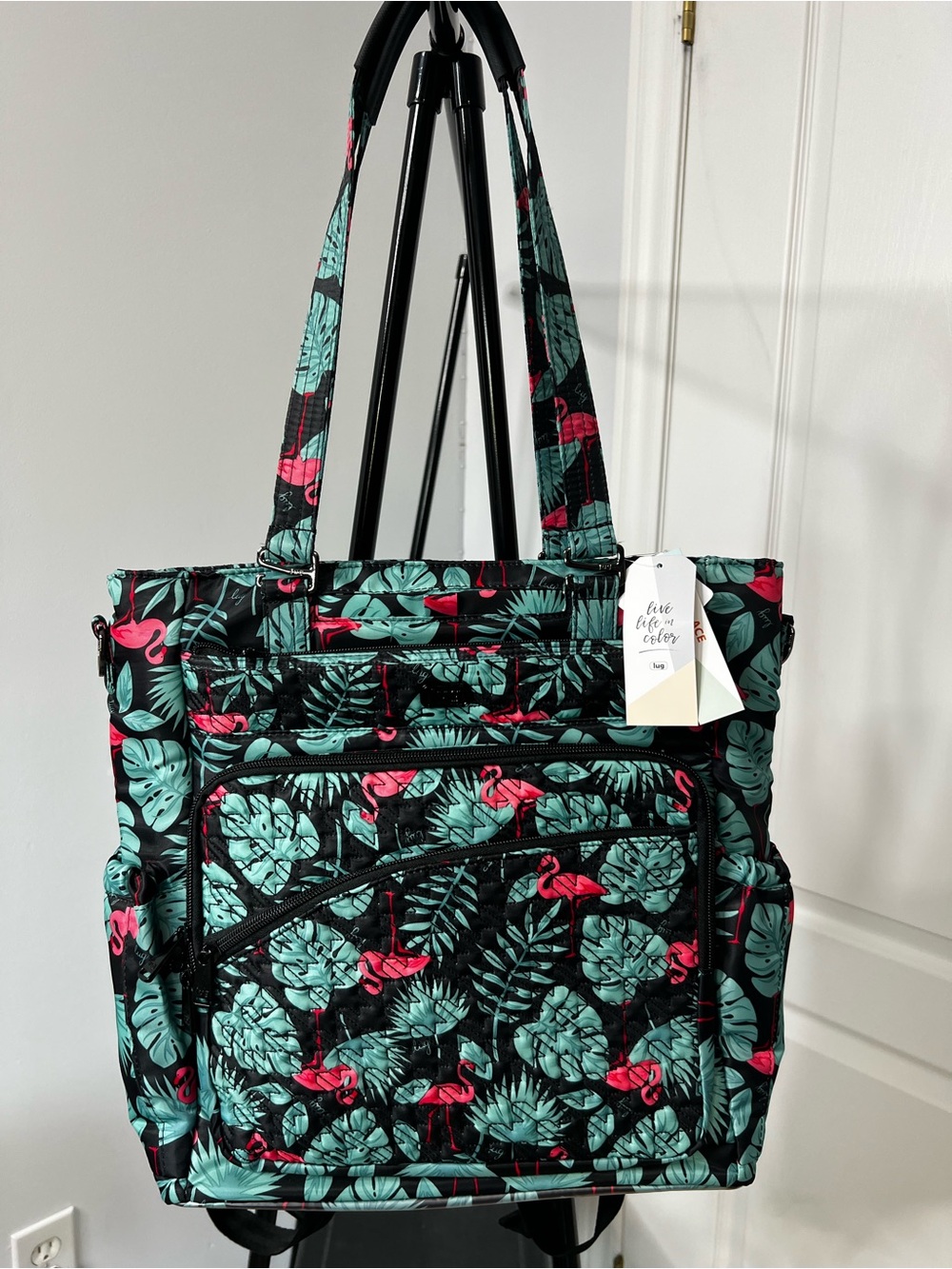 Lug Ace Tote Flamingo Black Tropical Convertible Backpack NWT